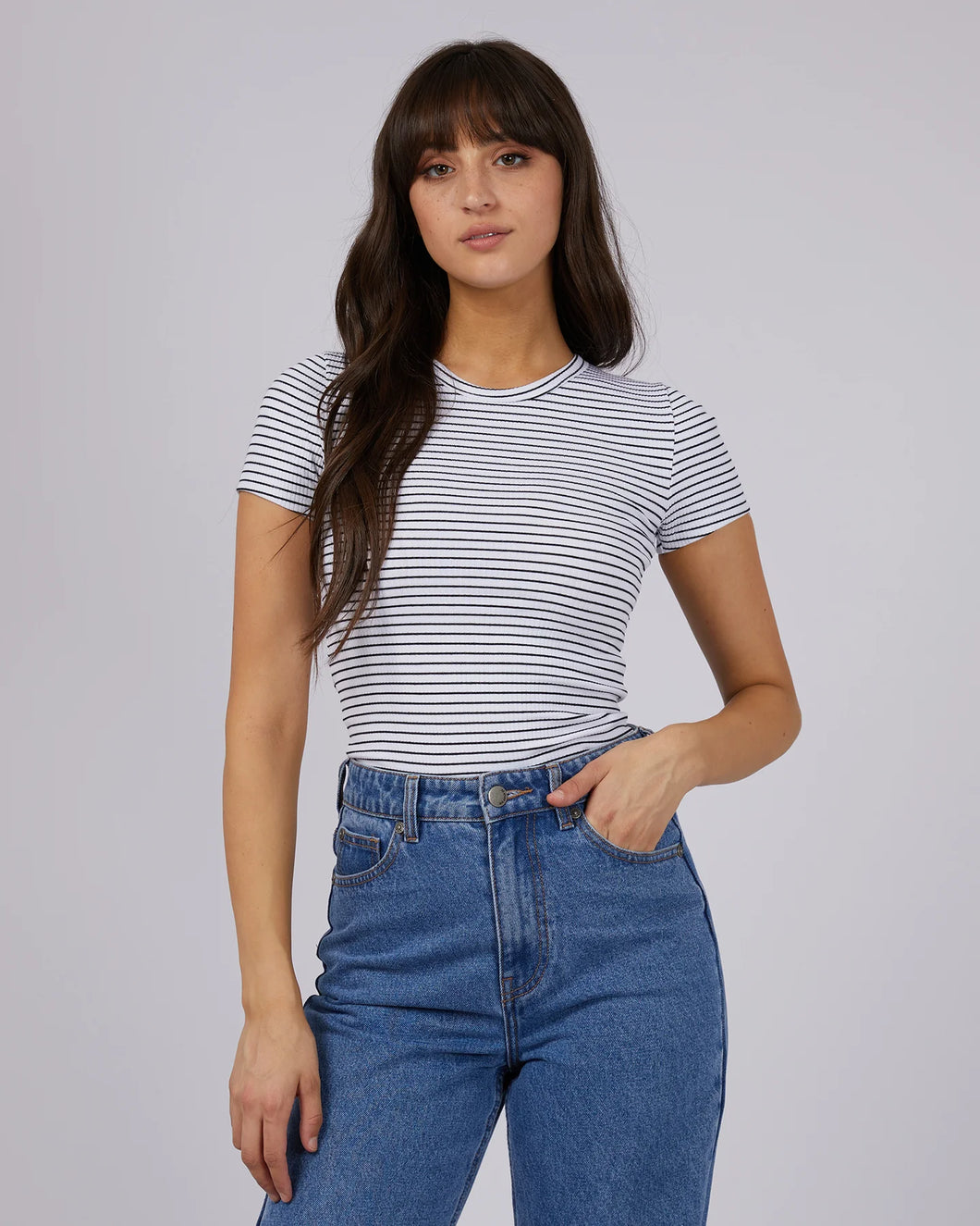 EVE RIB STRIPE TEE - WHITE